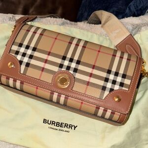 Burberry Beige and Brown Plaid Crossbody Bag